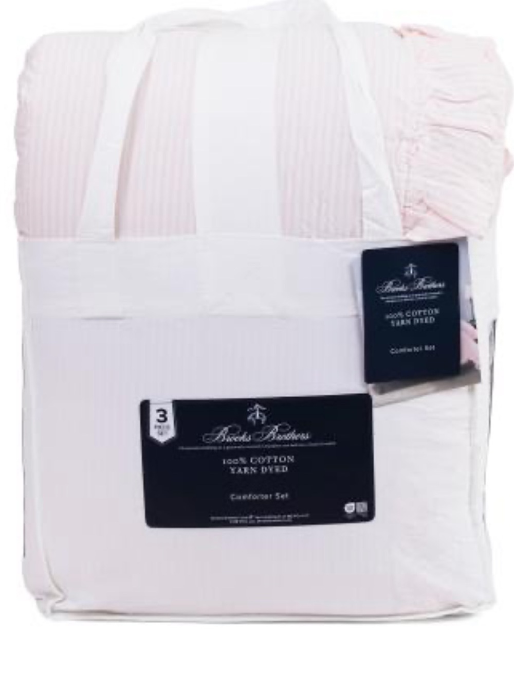 Brooks Brothers Pink and White Striped Cotton Comforter Set
